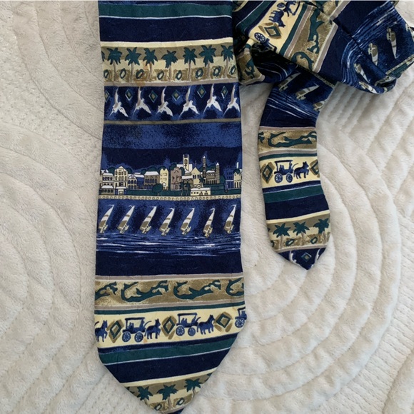 Silk Italian Nautical Themed Blue Tan Silk Tie - Picture 6 of 12